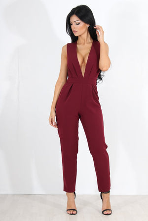 Adina Wine V Neck Jumpsuit