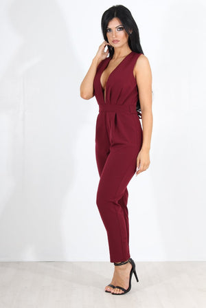 Adina Wine V Neck Jumpsuit