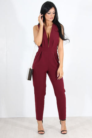 Adina Wine V Neck Jumpsuit