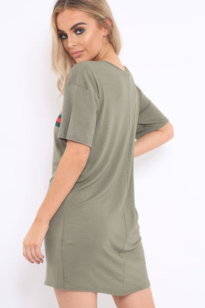 Khaki Stripe Front T Shirt Dress - Kamden