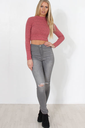 Karina Coral High Neck Crop Top