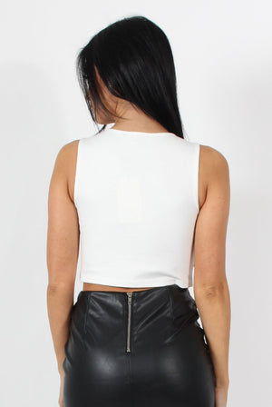 Kay White Tie Front Top