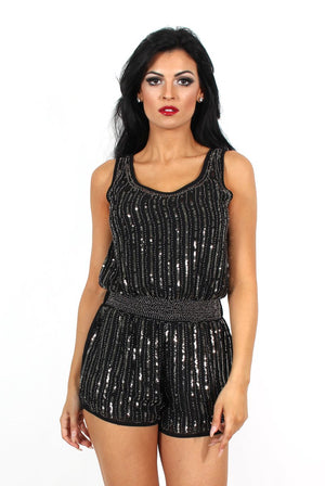 Kez Black Sequin Playsuit