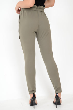 Khaki Paper Bag Tie Waist Cigarette Trousers - Karmen
