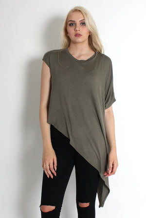 Leela Khaki Sleeveless Asymmetric Top