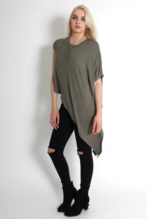 Leela Khaki Sleeveless Asymmetric Top