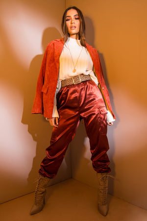 Rust Satin Cargo Trousers - Khyla
