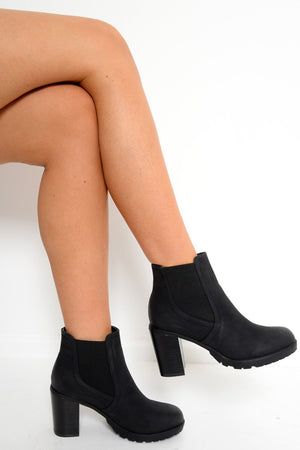 Black PU Heeled Ankle Boots - Kiara