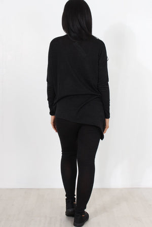 Black V Neck Loungewear Set-Kimi