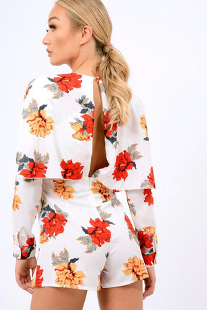 White Floral Panel Wrap Playsuit - Ladonna