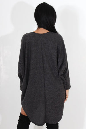 Leah Dark Grey Drooped Back Jumper Dress