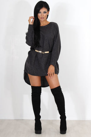 Leah Dark Grey Drooped Back Jumper Dress
