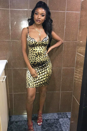 Leopard Satin Bustier Bodycon Mini Dress - Janiya