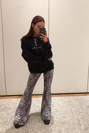 Leopard Print Velvet High Waisted Flared Trousers - Kamryn