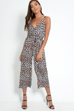 Leopard Print Plunge Wrap Culotte Jumpsuit - Talani