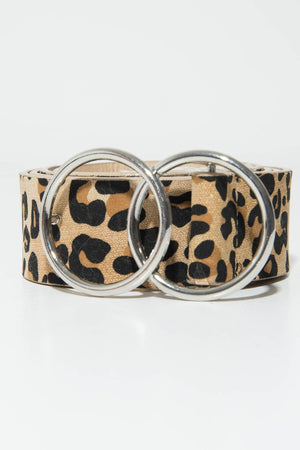 Leopard Print Patent Double Circle Buckle Belt - Tansy