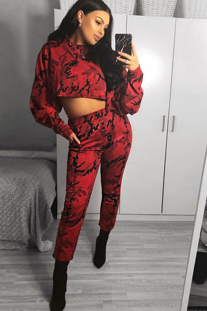 Red Camo Print Trousers - Lyza
