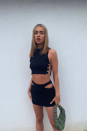 Black Cut Out Detail Mini Skirt - Iyah