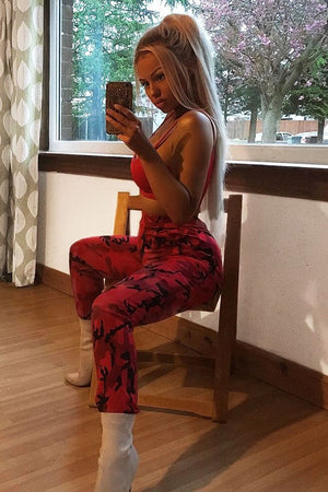 Red Camo Print Trousers - Lyza