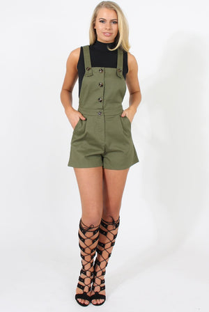 Khaki Button Up Playsuit - Magda