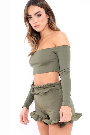 Khaki Frill Hem Shorts - Malvina