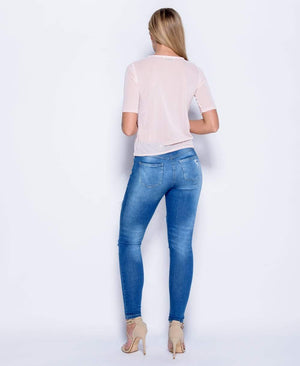 Pink Mesh Embroidered Top - Leigh