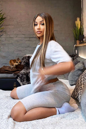 Grey Oversized T-shirt Cycling Shorts Co-ord - Bethanny