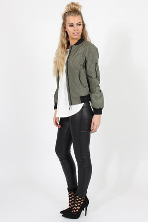 Khaki Black Zip Bomber Jacket - Minah