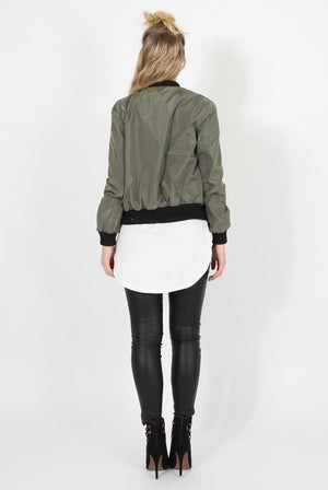 Khaki Black Zip Bomber Jacket - Minah