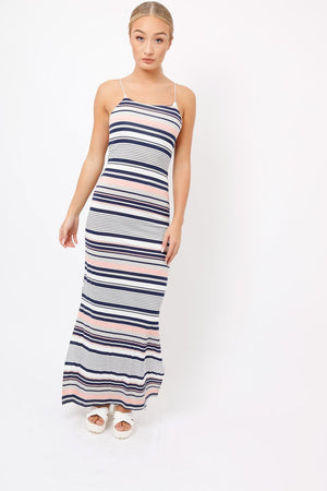 Navy & Grey Striped Maxi Dress - Kiah