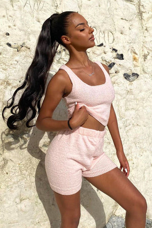 Pink Soft Crop Top + Shorts Loungewear Co-ord - Vadie