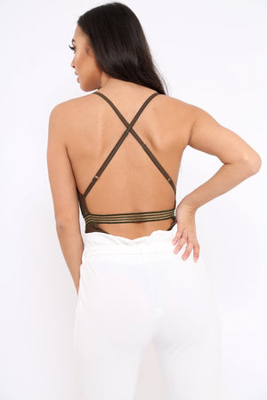 Khaki Lace Open Back Bodysuit - Naomie