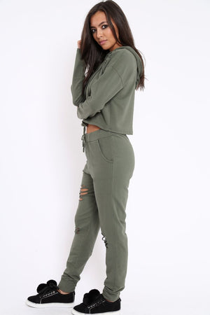 Khaki Ripped Loungewear Set - Natalia