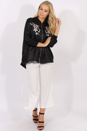 Black Satin Oversized Embroidered Jacket - North