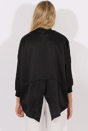 Black Satin Oversized Embroidered Jacket - North