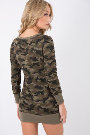 Camo Distressed Kiss Jumper Dress - Ferne