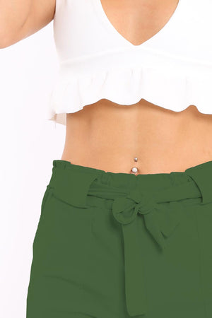 Khaki Paperbag Tie Waist Shorts - Billie
