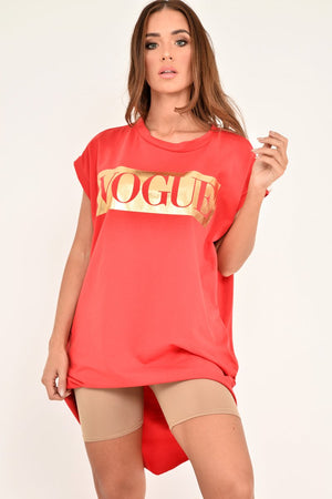 Red Gold Vogue Slogan Oversized T-shirt - Breah