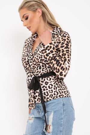 Leopard Print Wrap Over Ribbon Tie Top - Reginae