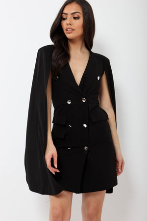 Black Cape Style Blazer Dress - Rosy