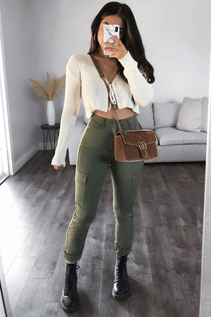 Khaki Denim Cargo Jeans - Destany