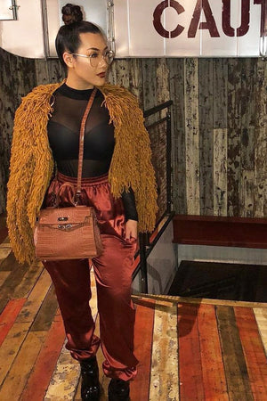 Rust Satin Cargo Trousers - Khyla
