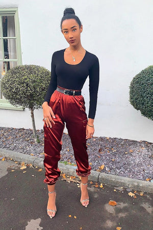 Rust Satin Cargo Trousers - Khyla