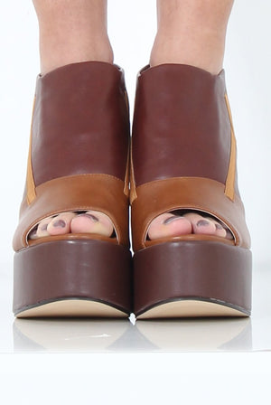 Tan Peep Toe Wedges- Sadie