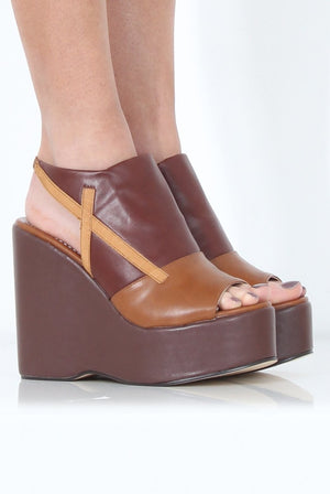 Tan Peep Toe Wedges- Sadie