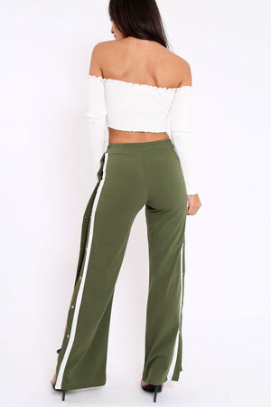 Khaki Side Popper White Stripes Trousers - Sady