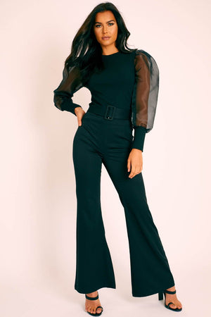 Black Ribbed Mesh Long Sleeve Top - Sonaya