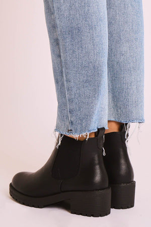Black PU Leather Chelsea Style Ankle Boot - Jeanie