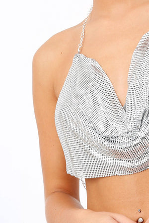 Silver Chain Halter Crop Top - Zayla