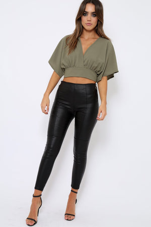 Khaki Plunge Crop Top - Suzanne